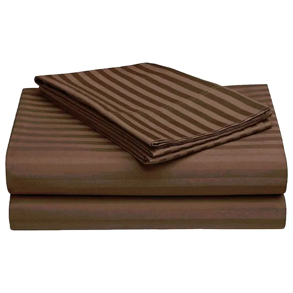 220TC_Elastic_Fitted_100%_Cotton_Feel_Stripes_Super_King_Size_Double_Bed_Bedsheet_with_2_Pillow_Cover_(78"x78"_Upto_12"_Mattress)_Brown